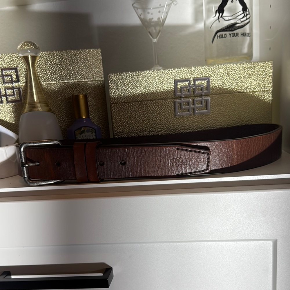 Lacoste Brown Leather Belt with Textured Finish